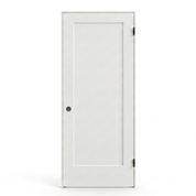 1 Panel Flat hollow core door and frame kit shown assembled: door hung in a primed 4-5/8 inch jamb. Kit ships flat packed.