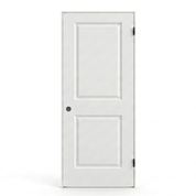 2 Panel Smooth hollow core door and frame kit shown assembled: door hung in a primed 4-5/8 inch jamb. Kit ships flat packed.