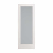 Diffused White Laminate Shaker French Door seen straight on: one full height panel of soft white glass set in a flat primed white frame with a crisp square edge.