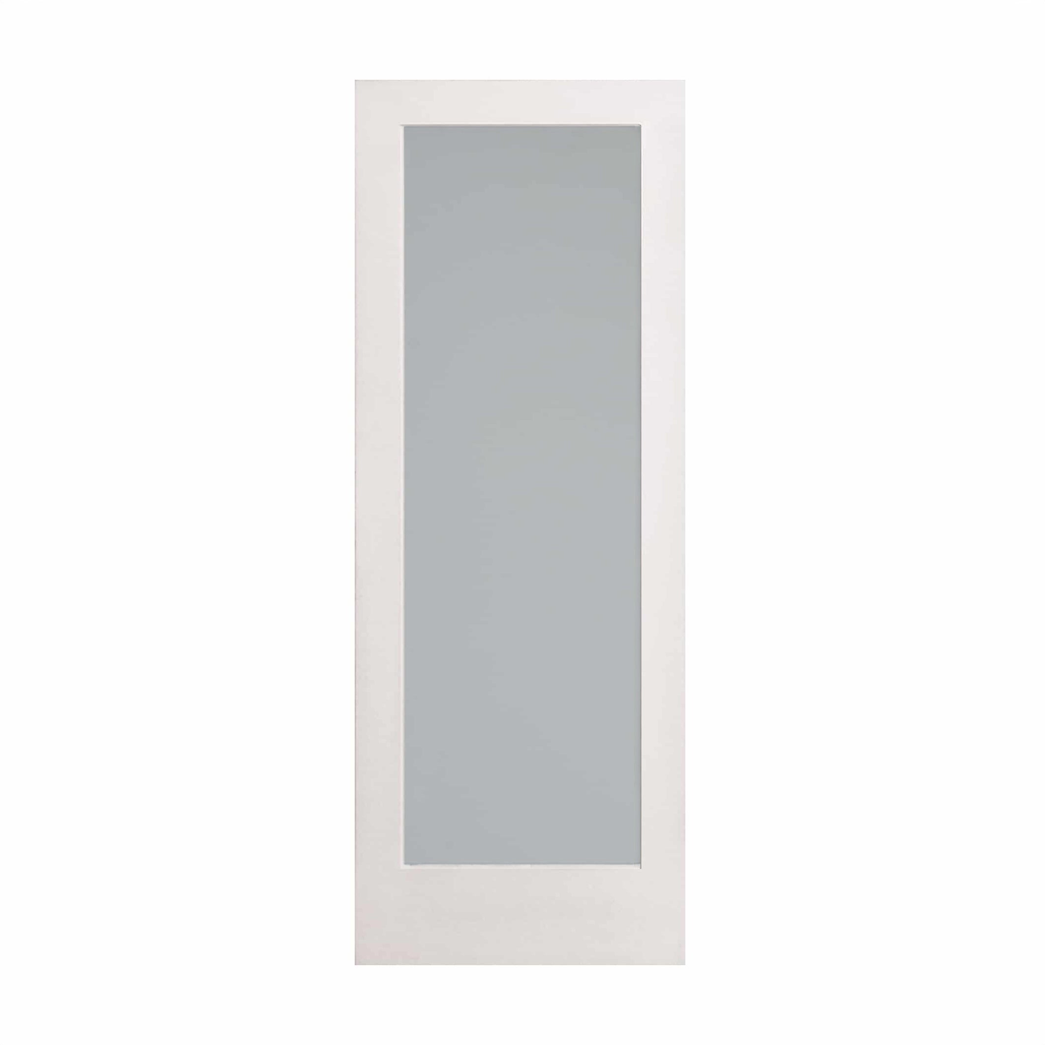 Diffused White Laminate Shaker French Door seen straight on: one full height panel of soft white glass set in a flat primed white frame with a crisp square edge.