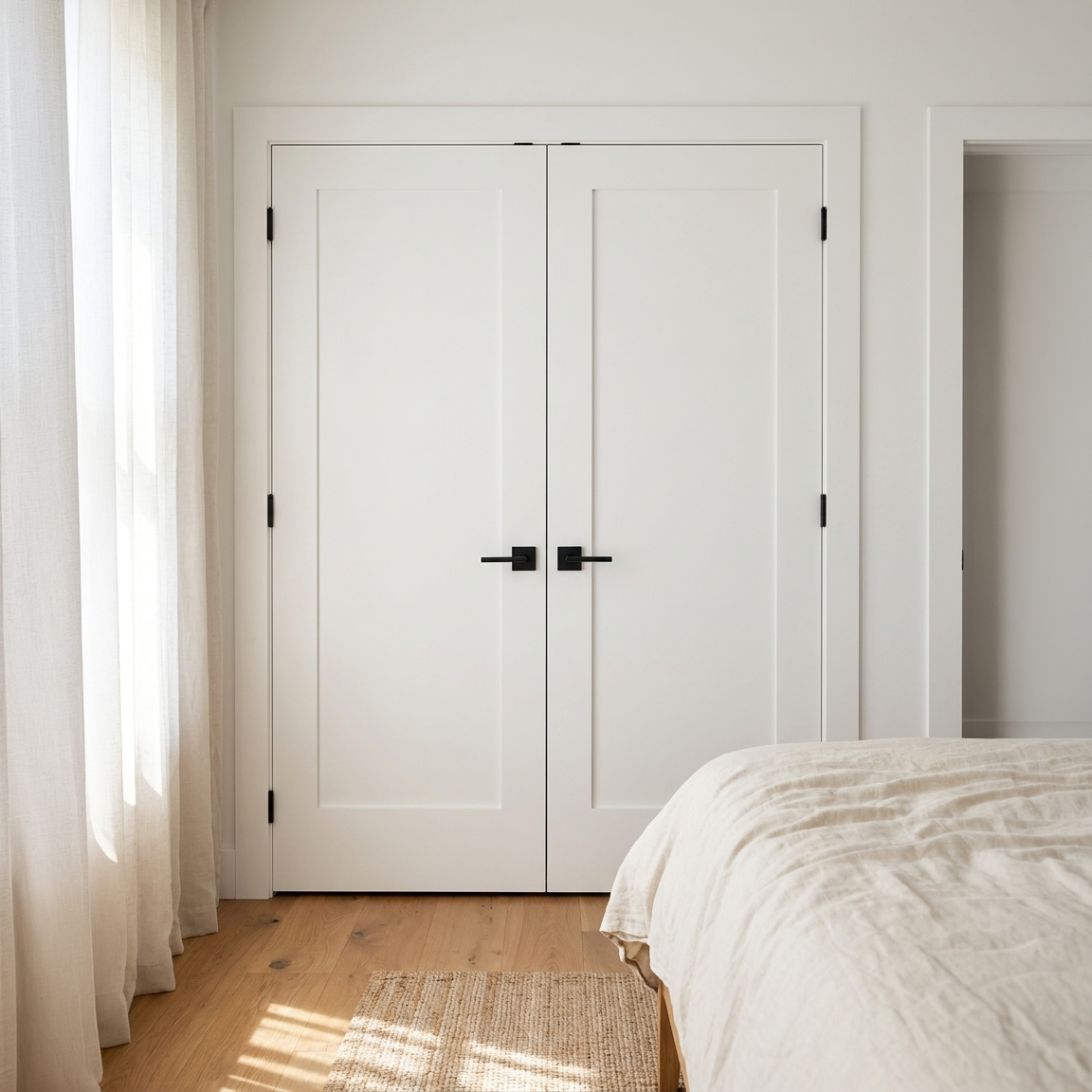 Pair of matching 1 Panel Shaker double doors on a bedroom closet