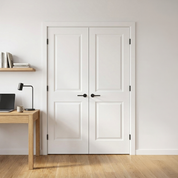 Pair of matching 2 Panel Smooth double doors on a home office closet