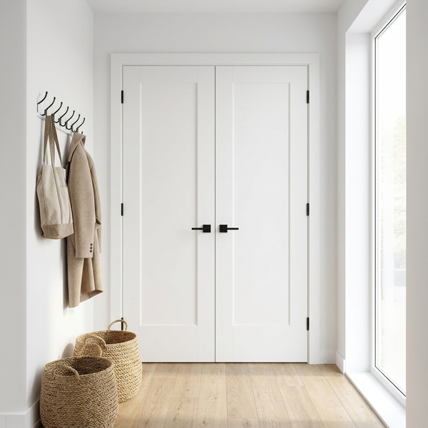 Pair of matching white double doors on a closet